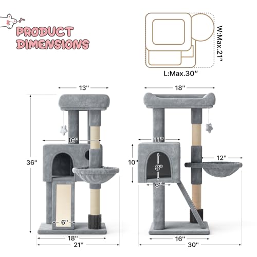 36 Inch Cat Tree with Condo (Light Grey / 36 Inch with Condo)