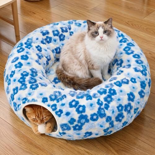Indoor Cat Tunnel with Donut Bed (Blue Blossom)