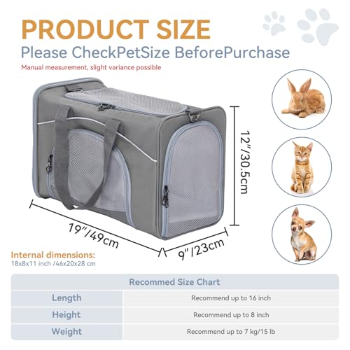 Petsfit Airline Approved Pet Carrier for Small Dogs & Cats (Grey / 19.0"L x 9.0"W x 12.0"H)