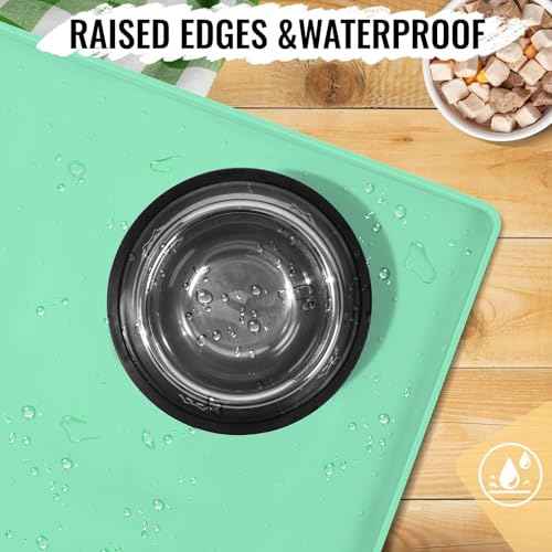Dog & Cat Food Water Mat for Floors Waterproof (Green / 18''×12'')