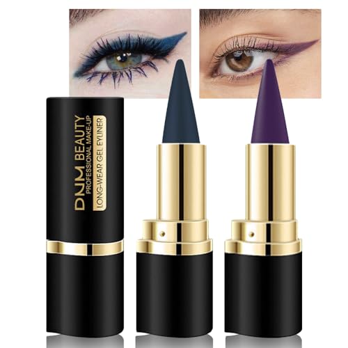 2Pcs Dark Blue Purple Gel Eyeliner Pencils Eye Black Face Paint Stick Lipstick Halloween Makeup Set Waterproof Smudge Proof Eyeliner Pen Crayon Smokey Eye delineador de ojos contra el agua (2 Count (Pack of 1) / Dark Blue & Dark Purple)