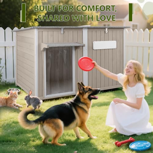 XL Wooden Dog House with Iron Frame for Medium to Large Dogs