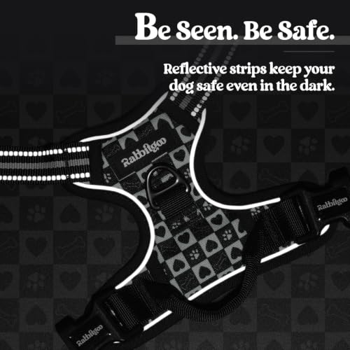 Dog Harness No Pull for Large Dogs with 2 Leash Clips (X-Large / Black Grid)