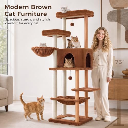 Modern Cat Tree (Wooden Brown / 73")