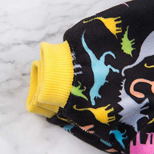Dog Halloween Pajamas Puppy Onesies Small Dogs Soft Pjs Coat Cat Apparel Comfy Pet Christmas Clothes Outfit Doggie Bodysuit (Medium / Black Dino)