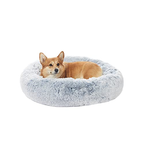 Calming Fluffy Donut Dog Bed for Medium Dogs (30.0"L x 30.0"W x 8.0"Th / Light Blue)