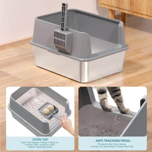 2PACK Stainless Steel Cat Litter Box (2PK-Light Grey-M)