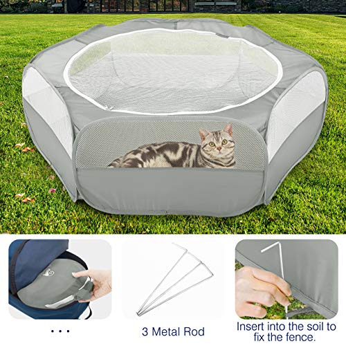 Small Animal Playpen with Zippered Cover (B-Gray)