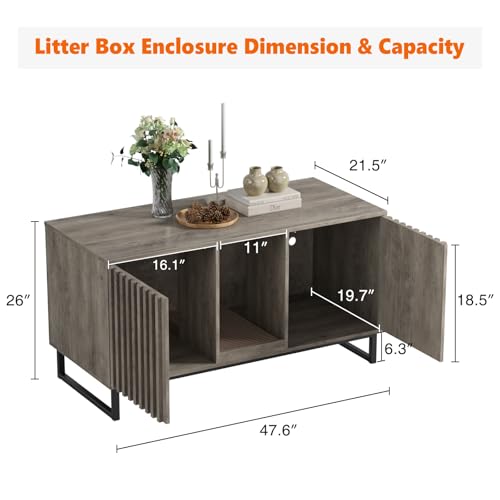 Double Litter Box Enclosure (Grey / 47.6"L x 21.5"W x 26"H)