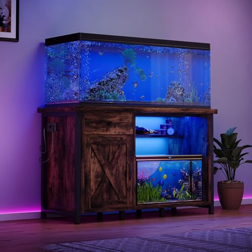 55 75 Gallon Fish Tank Stand with Power Outlets (Brown and Black)