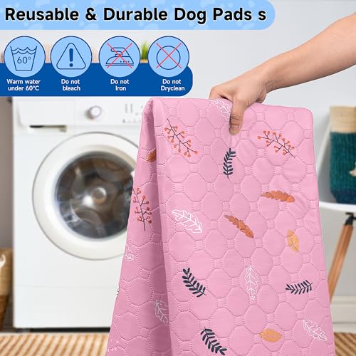Washable Pee Pads for Dogs Extra Large 48" x 60" 2 (Leaves - Pink / 48x60 Inch (Pack of 2))