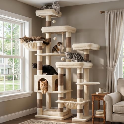 Cat Tree Tower (Beige and Brown / 72.8 Inches)