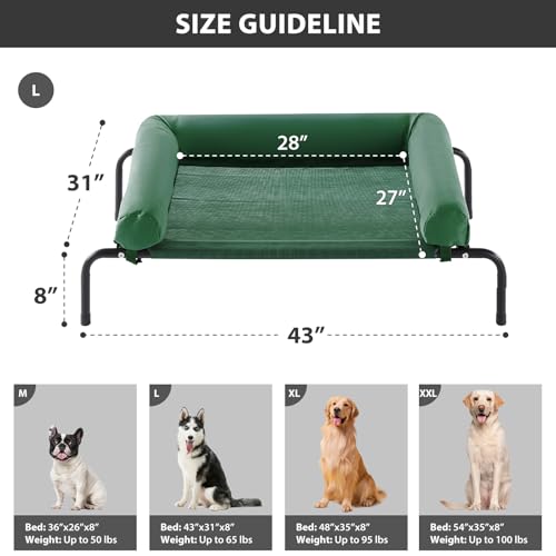 Elevated Cooling Dog Cot Bed (Green / 43.0"L x 31.0"W x 8.0"Th)