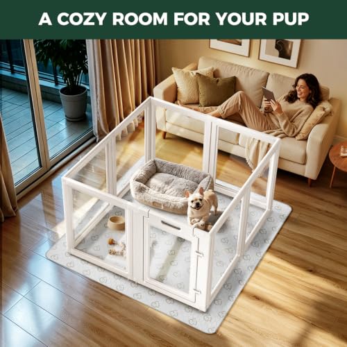 AuraSpace Acrylic Dog Playpen with Washable Pee Pad (White / 30"H)