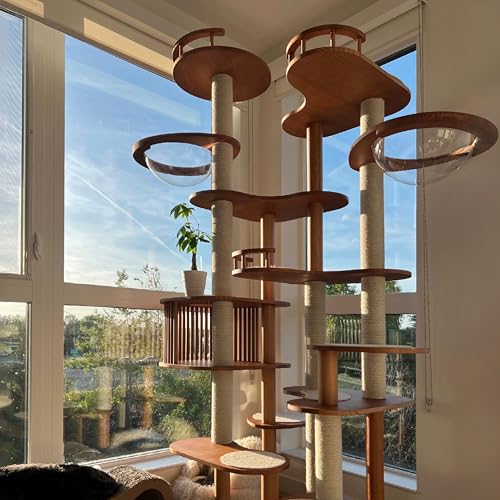 Cat Tree 84.6" Solid Wood Multi (L35.4"xW23.6"xH84.6"（with Cat Scratching Mat Pad）)