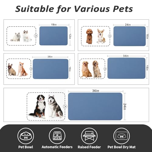 Dog Food Mat Absorbent Cat Mat for Food and Water (Blue / 24"L x 16"W)