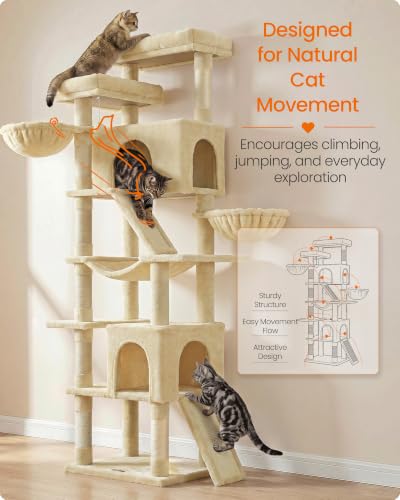 Large Cat Tree (Beige / 21.6"L x 17.7"W x 81.1"H)