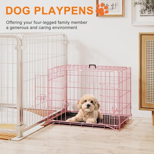 24" Foldable Metal Dog Crate (Pink)