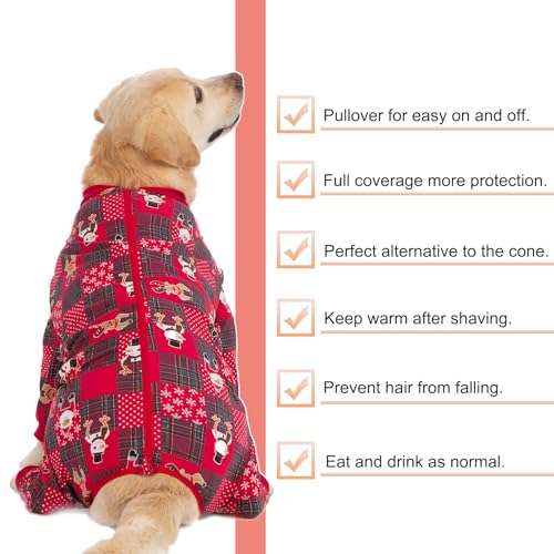 Dog Onesie Surgery Recovery Suit for Large Medium Bodysuit Dogs Pajamas PJS Full Body for Shedding (2XL / Xmas Red)