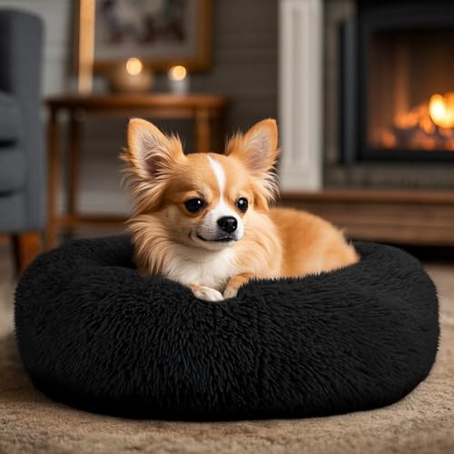 Dogs Bed for Small Dogs (Black / 24.0"L x 24.0"W x 8.0"Th)
