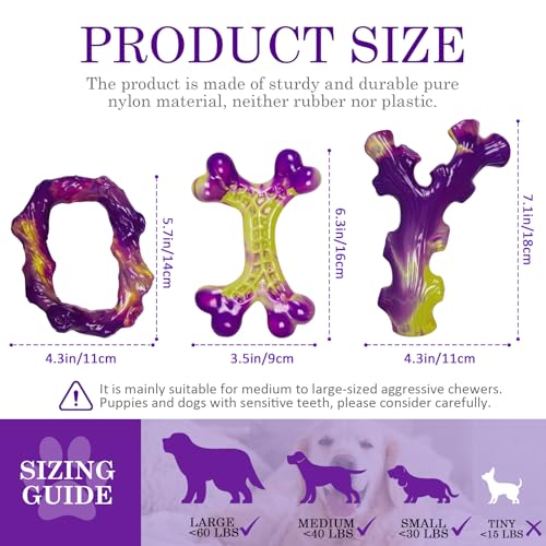 Tough Dog Toys for Aggressive Chewers 3 Pack (Purple-3-Pack)