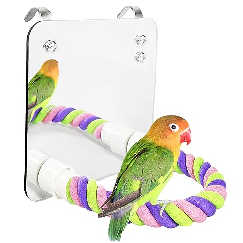 5.9" Bird Mirror with Rope Perch Bird Toys Swing