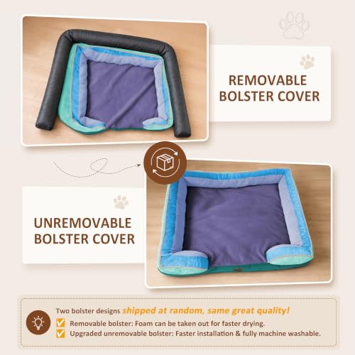 Orthopedic Dog Bed for Extra Large Dogs with Bolster (42.0"L x 30.0"W x 8.5"Th / Violet Tide)