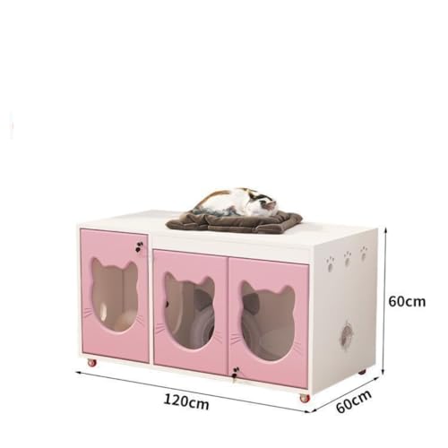 Cat House Solid Wood Cat Cage Luxury Villa Home Indoor Oversized Cattery Constant Temperature Cat Delivery Room Cage Cat Bed (120*60*60 / Pink)