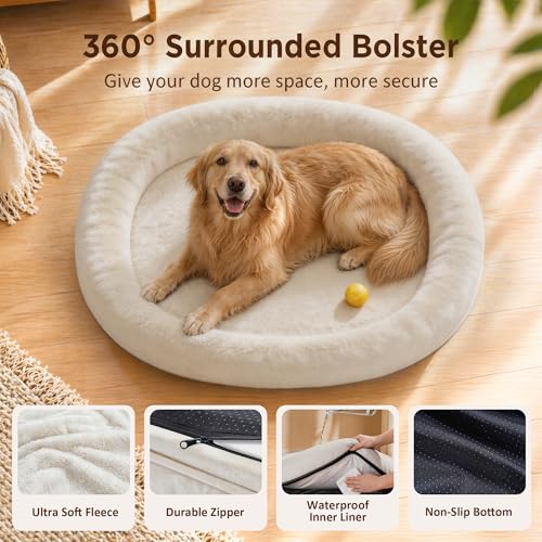 Waterproof Orthopedic Dog Bed for Medium Dogs (Light Beige / 35"L x 25"W x 7"Th)