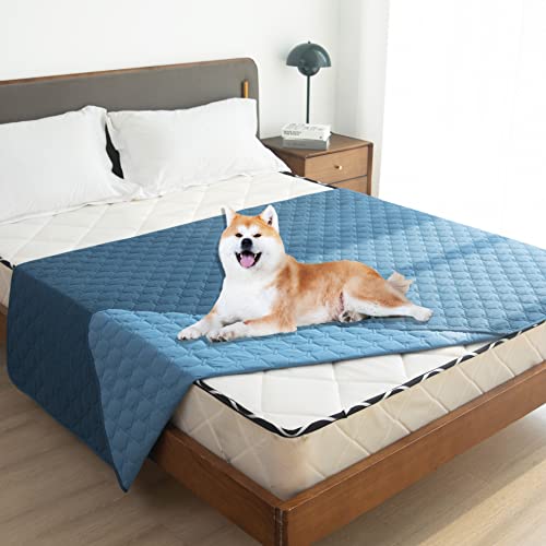 Waterproof Dog Blankets for Large Dogs (82x82 Inch (Pack of 1) / Dark Blue/Light Blue)