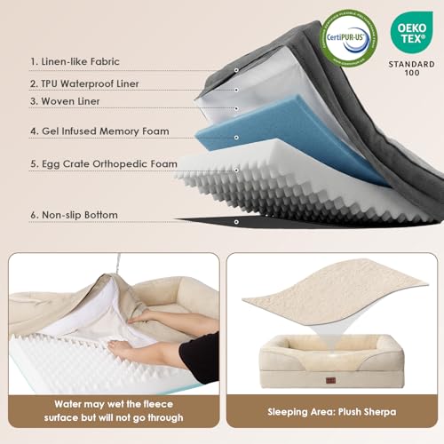 Orthopedic XL Dog Bed for Large Dog (Beige / 42x30x7.5)