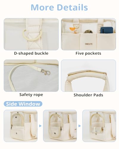 Dog Purse Carrier for Small Dogs Rabbit cat with Large Pockets (Beige Mesh / 17.0"L x 7.5"W x 12.0"H)