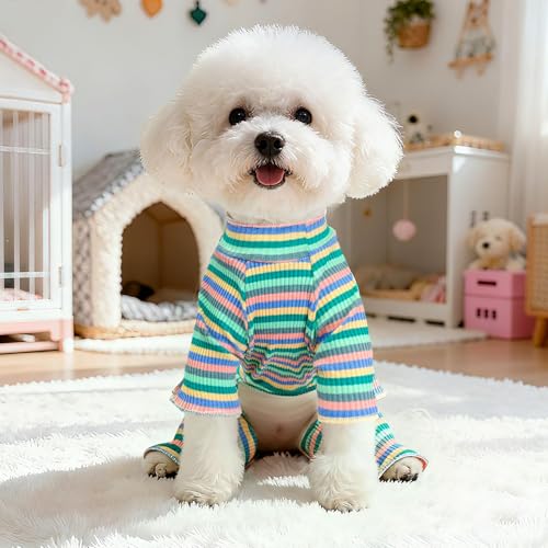 Striped Dog Pajamas Stretchy Cute Four (Green / Medium)