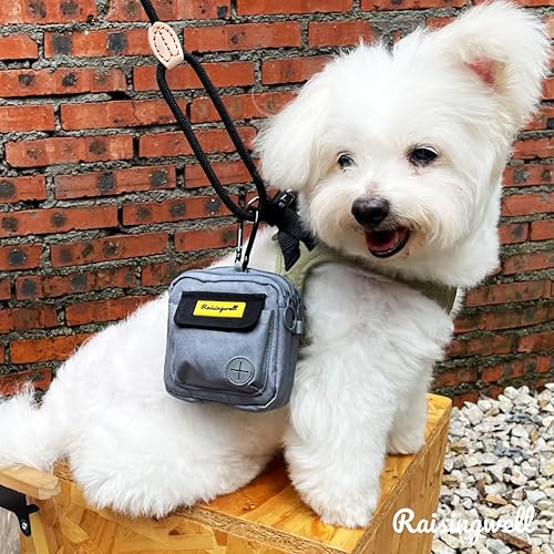 Dog Treat Pouch for Pet Walking and Training with Clicker Poop Bags and Three Bags Design Small Fanny Zipper Pack Holder for Puppy Snack Dispenser Kit for Leash and Outdoor Use (Two Bag / d3.Gray1)