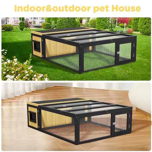 Large Rabbit Cage Outdoor Bunny Hideout Indoor for Backyard Garden (Yellow+Black 2)
