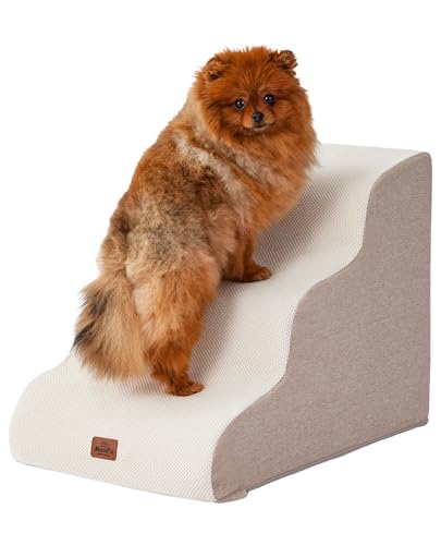 Beige Curved Dog Stairs Ramp for Small Dogs & Cats 17" H (Beige / 3-Step)