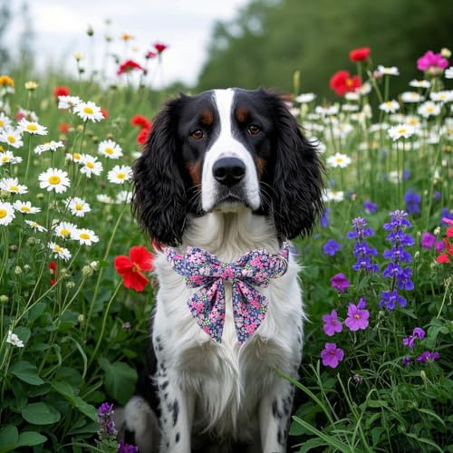 Floral Dog Collar with Sailor Bow (Blue Blossoms(Sailor Bow) / Small (Pack of 1))