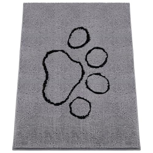 Absorbent Dog Door Mat for Muddy Paws (60"L x 48"W x 1" Th / Grey With Paw)