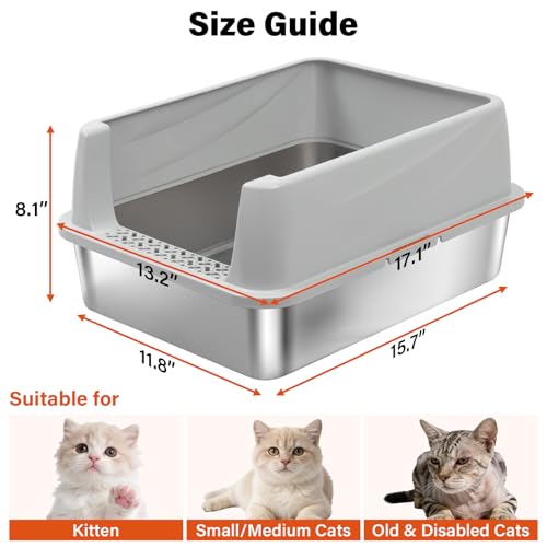 Stainless Steel Litter Box for Kitten (S-M-lid-10"H)