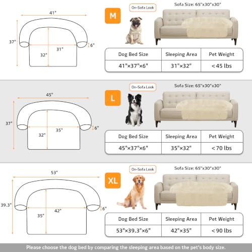 Calming Dog Bed Fluffy Plush Dog Mat for Furniture Protector with Removable Washable Cover for Large Medium Small Dogs and Cats (Beige / 45.0"L x 37.0"W x 6.0"Th)