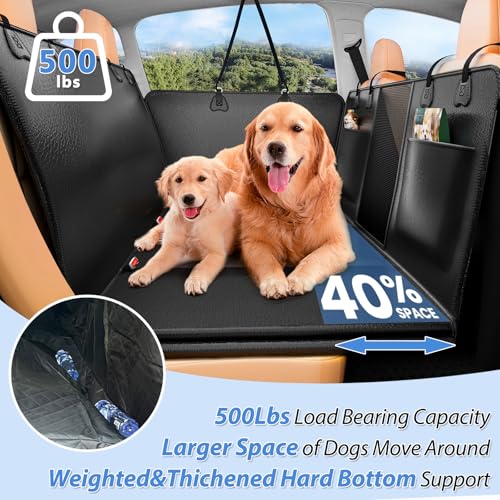 Hard Bottom Dog Car Seat Cover for Back Seat (Black Faux Leather / L：For Cars/ Mid-Size SUV/ Small Truck)