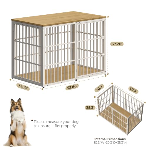 54'' XXXL Dog Crate Furniture with 3 Doors for Large Dogs (Natural Beech / 53.9"L x 31.9"W x 37.2"H)