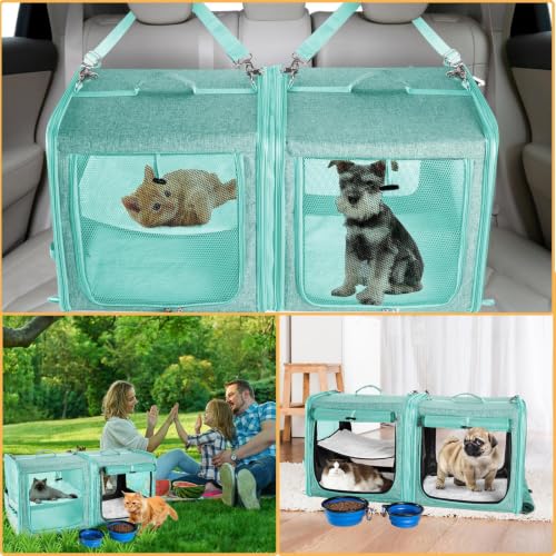 Extra Large Cat Carrier for 2 Cats with Travel Litter Box (Green)