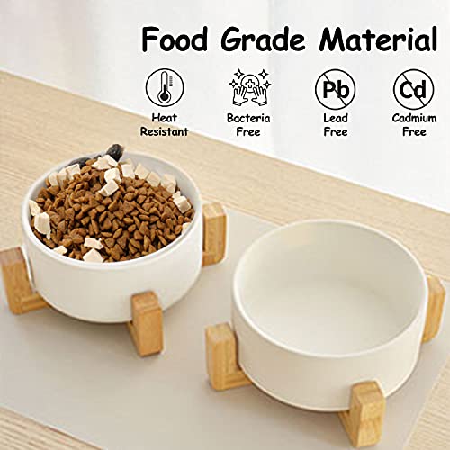 White Ceramic Cat Dog Bowl Set with Stand (White / Puppy/Small Size Dogs & Cat Bowls 400ML*2)