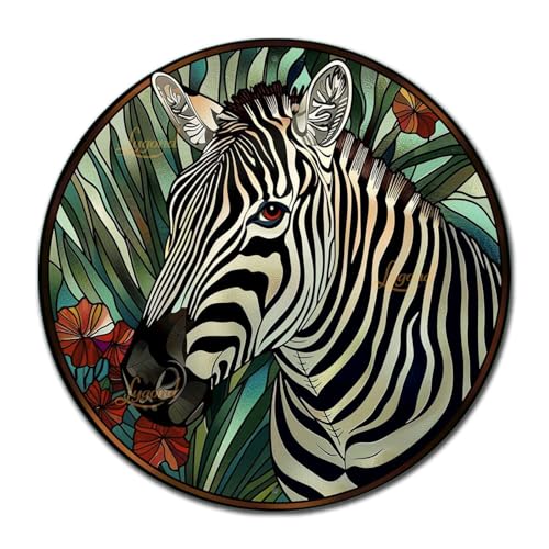Metal Sign Tin Sign Circular Stained Glass Zebra Decor Outdoor for Garden 12×12 Inches (12×12 Inches / Zebra-1)
