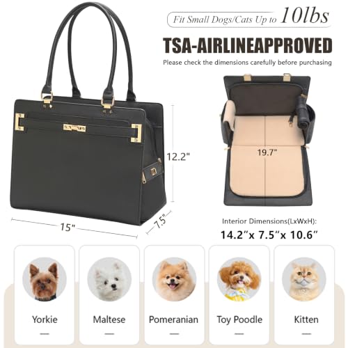 2-in-1 Stylish Dog Purse Carrier Soft-Sided Carriers Travel Tote Bag for Small Dogs Cats, Fashion Foldable Pet Bag for Puppies Small Animals with Pockets (Black, 15" L x 7.5" W x 12.2" H) (Black / 15.0"L x 7.5"W x 12.2"H)