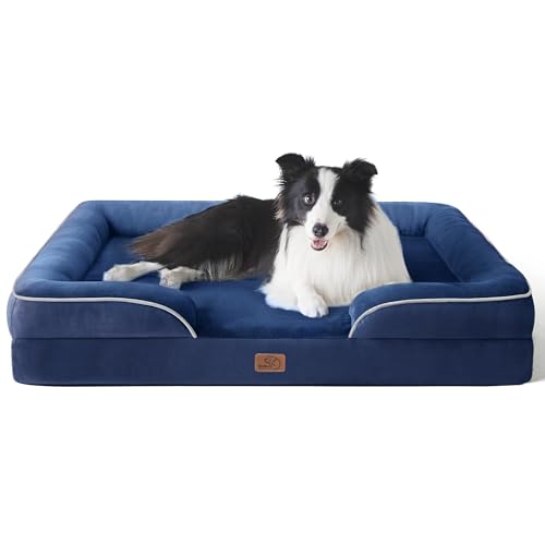 Orthopedic Dog Beds Large Sized Dog Washable Original Design (Blue Navy / 35"l X 25"w X 6.5"th)