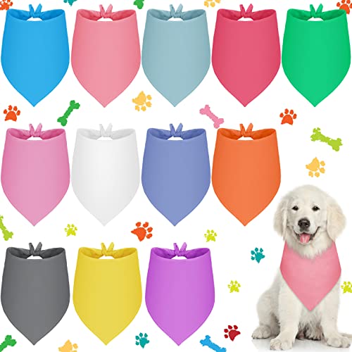 12 Pcs Plain Dog Bandanas Blank Adjustable Washable (64 x 43 x 43 cm / Fresh Color)