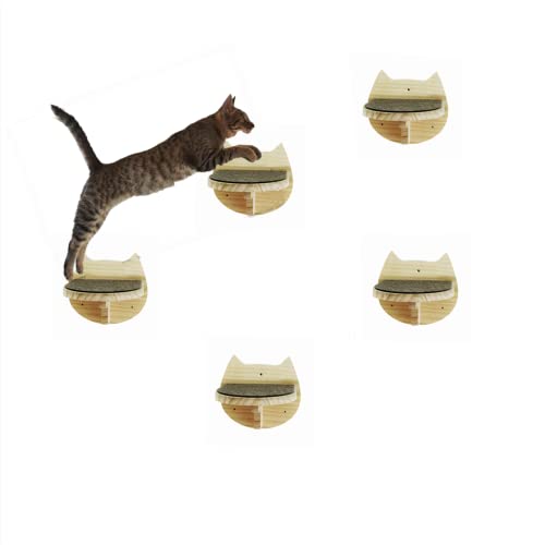 5 Pack Natural Wood Wall Mounted Cat Steps (A)