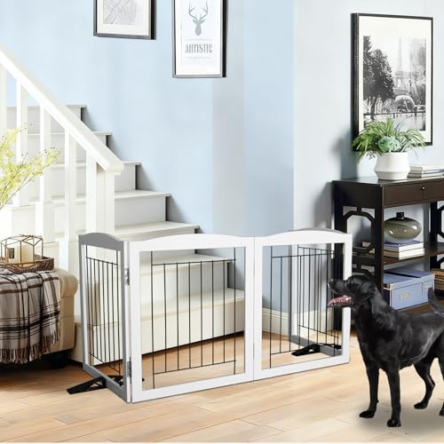 Freestanding Dog Fence Indoor (White / 【2 Panels】40''w x 24''h)